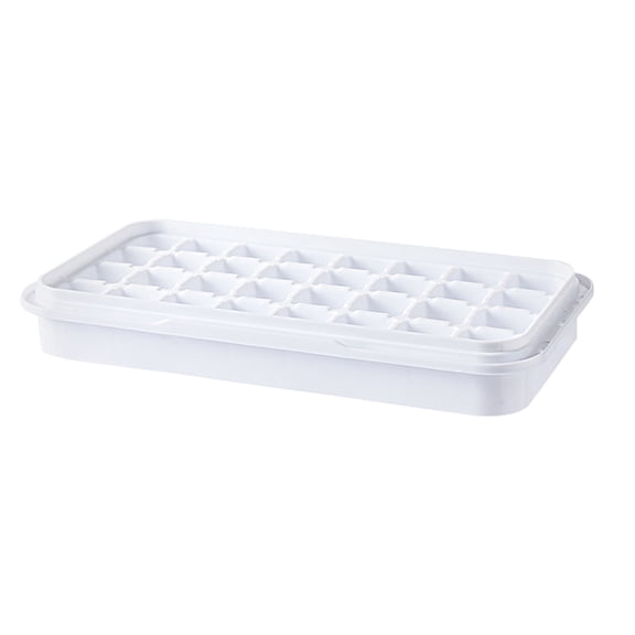 Flip-Top Ice Cube Tray with Leakproof Lid – Food-Grade PP & TPE, Space-Saving Stackable Design for Home/Party Use, Easy Release & Dishwasher Safe (10.2x5.3x1.4in) White