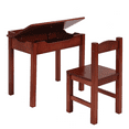 thumbnail image 1 of Flip Top Kids Table and Chair Set, Dark Coffee P2-Grade MDF Activity Desk with Storage Compartment, Ergonomic Study Play Set for Bedroom Playroom Age 3+, 1 of 8