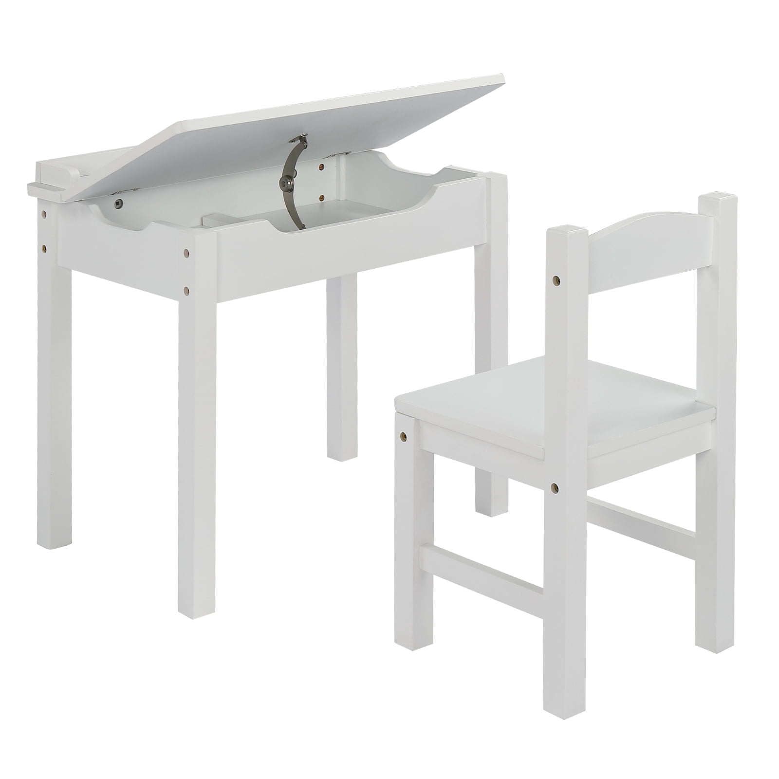 Flip Top Kids Table and Chair Set, White P2-Grade MDF Activity Desk with Storage Compartment, Ergonomic Study Play Set for Bedroom Playroom Age 3+