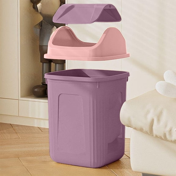 Flip-Top Kitchen Trash Can, Squares Trash Can with Lid, Office Bathroom Waste Bin Plastic Garbage Bin Odor Control for Small Space Desk(Square Purple, 9x9x13in)