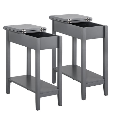 Flip Top Narrow End Table with Storage, Narrow Side Tables for Small Spaces, Slim End Table with Storage Shelf, Sofa Table for Bedroom, Living Room, Set of 2 - Gray