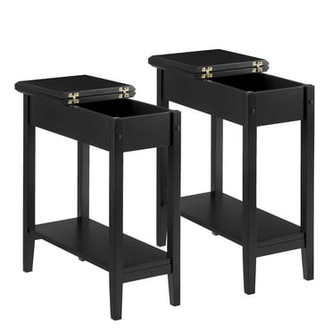 Flip Top Narrow End Table with Storage, Narrow Side Tables for Small Spaces, Slim End Table with Storage Shelf, Sofa Table for Bedroom, Living Room, Set of 2 - Black