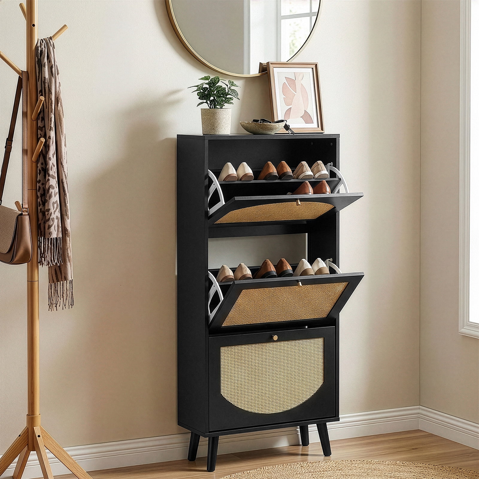 Flip Top Shoe Cabinet Slim Vertical Storage Organizer 54x24x135cm Particle Board for Entryway Hallway Bedroom