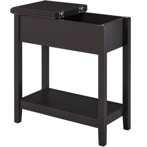 Flip Top Side Table In Dark Coffee, Storage Cabinet & Bottom Shelf, Retro Elegant For Workshop Coffee With By , And Home Use