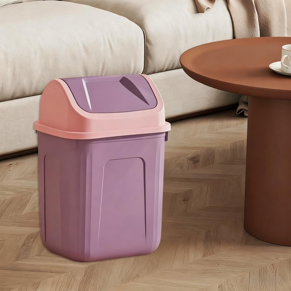 Flip-Top Square Trash Can with Lid - Odor-Control Plastic Waste Bin for Office, Bathroom, Desk Side & Small Spaces - Compact Garbage Bin for Home & Workspace Organization, 13*9in, Purple