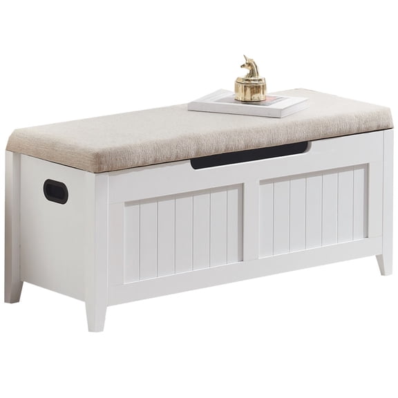 Flip Top Storage Bench with Safety Hinge, Wood Storage Trunk Modern Storage Chest