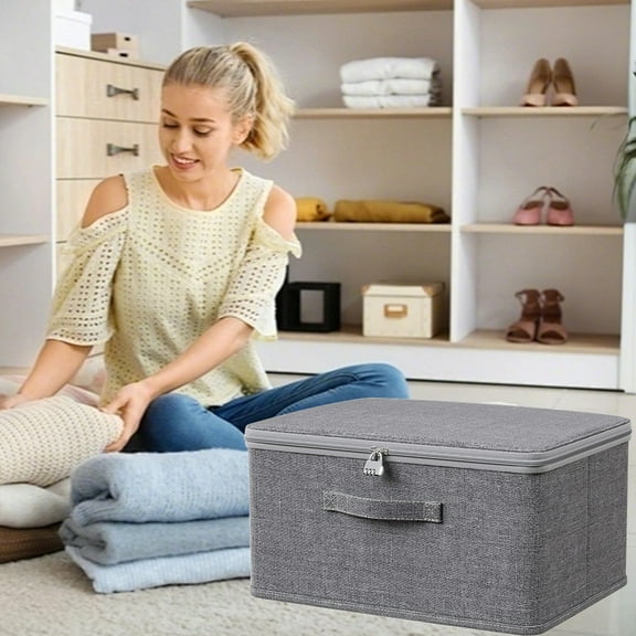 Flip-Top Storage Bin, 18x14x10 Inch Large Capacity Cloth Organizer Box for Clothes Wardrobe, Foldable Fabric Cubes for Bedroom Closet, Gray Storage Container