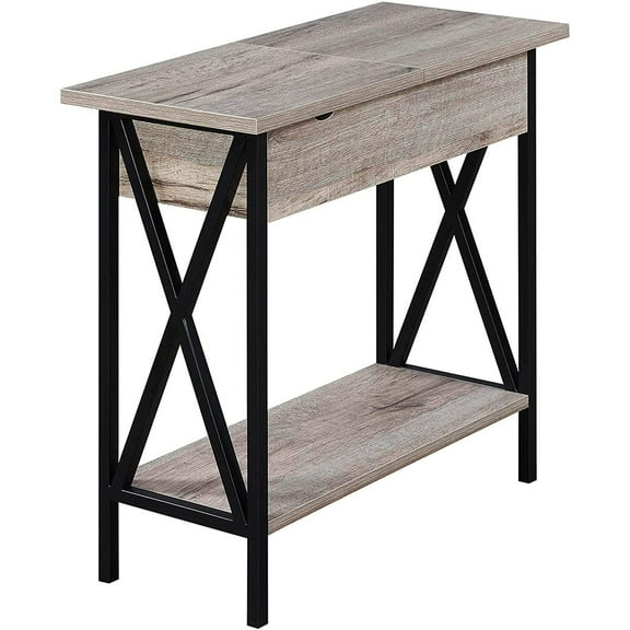 Flip Top Table with Storage & Charging Station - Metal Frame - 24" x 11.25"
