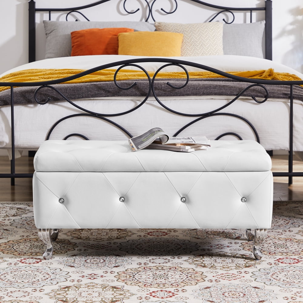 Flip Top Tufted Storage Bench, Flip Top Entryway Bench Seat with Safety