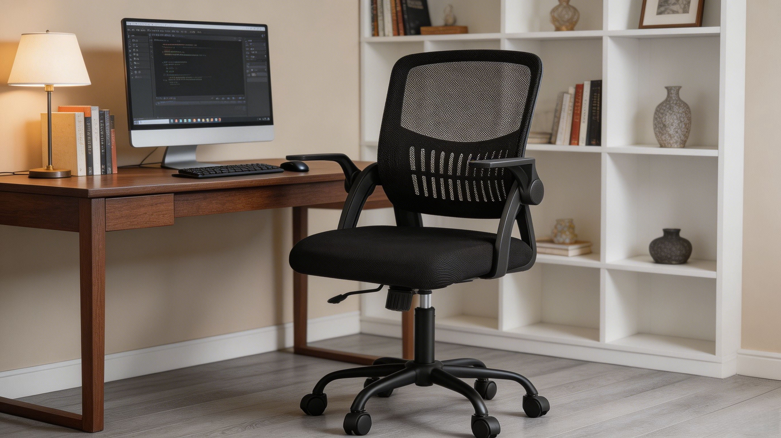 Flip-Up Armrest Fabric Computer Chair with Adjustable Rotating Backrest, Height Adjustable, 350 lbs Capacity, Multiple Colors