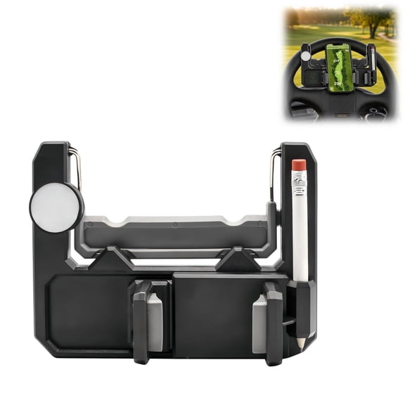 Flip-Up Golf Cart Steering Wheel Phone Holder, 360° Rotatable Universal Golf Steering Wheel Mount, Anti-Slip Scorecard Stand for iPhone Android(1pc)