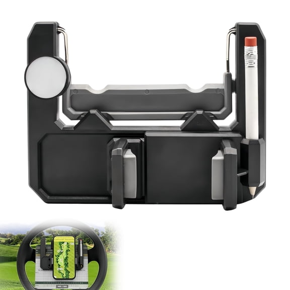 Flip-Up Golf Cart Steering Wheel Phone Holder – 360° Rotatable Universal Mount for iPhone & Android, Anti-Slip Golf Scorecard & GPS Stand (1PCS)