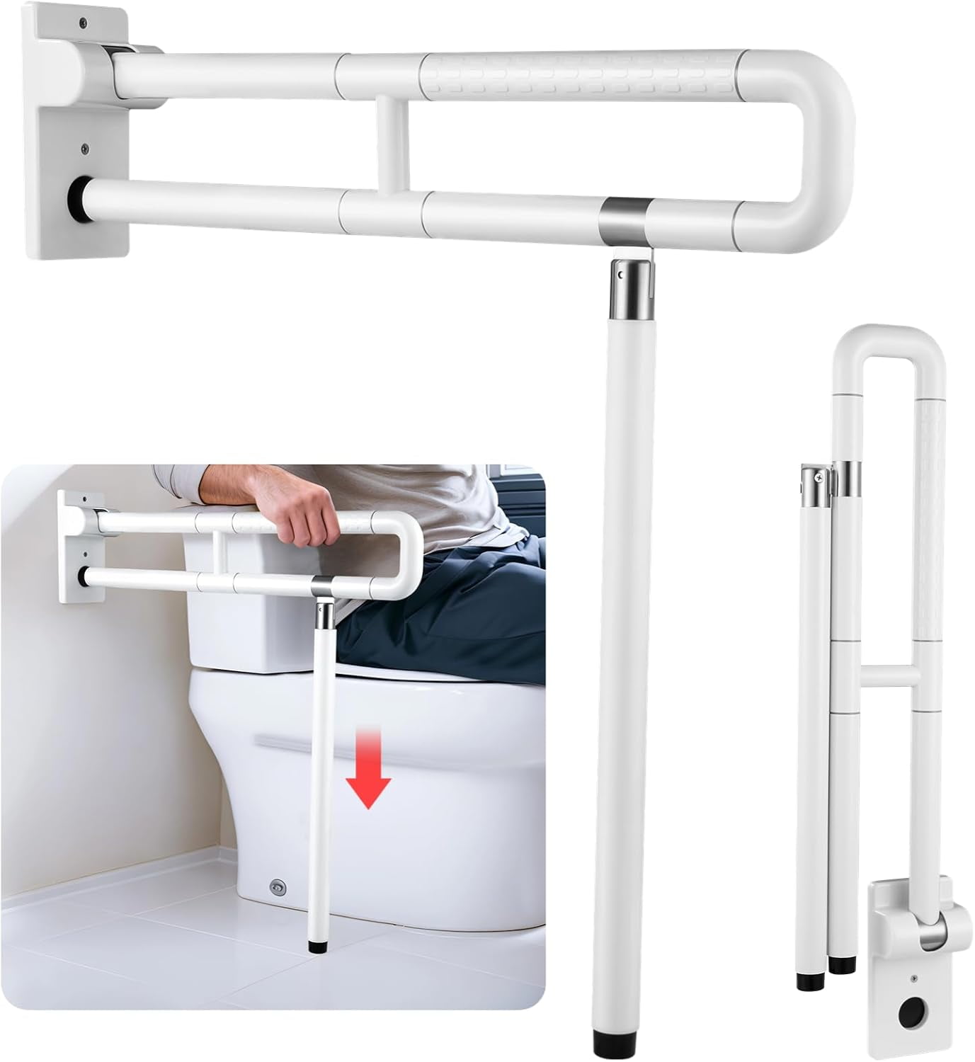 Flip Up Handicap Grab Bar, Wall Mounted Folding Toilet Safety Rail with ...