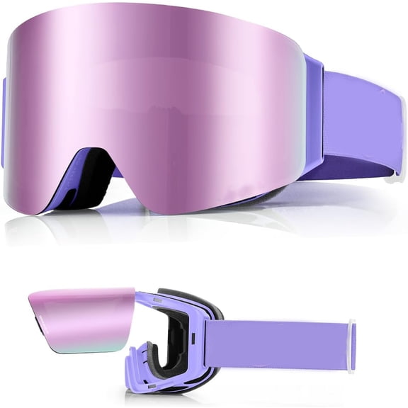 Flip Up Ski Goggles, Anti-fog Magnetic OTG Flip-Up Snow Snowboard Goggles for Instant Defogging