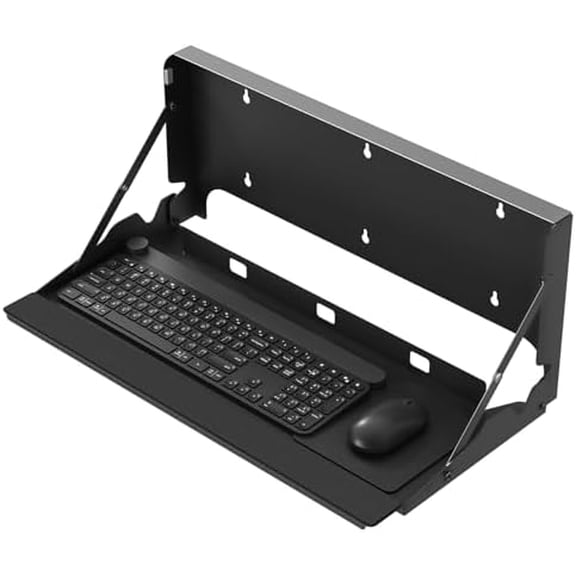 Flip Down Wall-Mount Keyboard Tray - 24 Inch Keyboard Holder, Typing Platform Tray, Mouse Pad and Wrist Pad Included, Holds Up to 22 lbs, Black$$Office