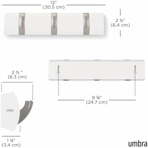 Flip Wall-Mounted Coat Rack with 3 Hooks – Modern, Space-Saving Storage for Hats, Jackets, Bags, Entryway, Mudroom, Closet, Bathroom, Bedroom – White/Nickel