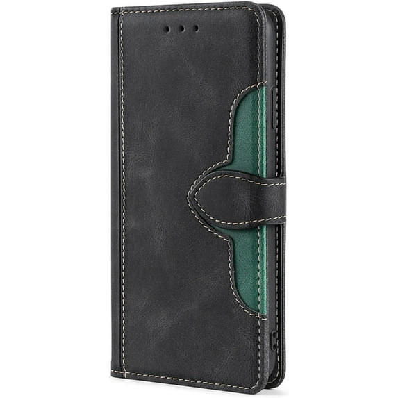 Flip Wallet Bracket Vintage Leather Phone Case for iPhone Pro Max/Plus/Pro 15, Card Holder, Stand, Color Block Back Cover, Full Protective Shell Black