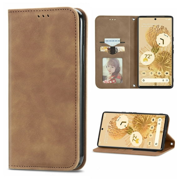 Flip Wallet Case Compatible with Samsung Galaxy S25 Edge, PU Leather Magnetic Folio Cover with with Card Holder & Stand Function Shockproof Durable Full Protection Phone Case, for Men Women, Brown