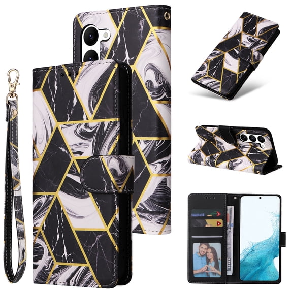 Flip Wallet Case Designed for Samsung Galaxy A15, Marble Pattern PU Leather Kickstabd with Credit Card Slots Cash Pocket Drop Protective Phone Case Cover for Samsung Galaxy A15, Black
