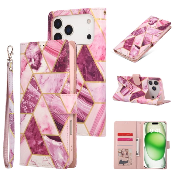 Flip Wallet Case Designed for iPhone 17 Pro Max, Marble Pattern PU Leather Kickstabd with Credit Card Slots Cash Pocket Drop Protective Phone Case Cover for iPhone 17 Pro Max, Purple
