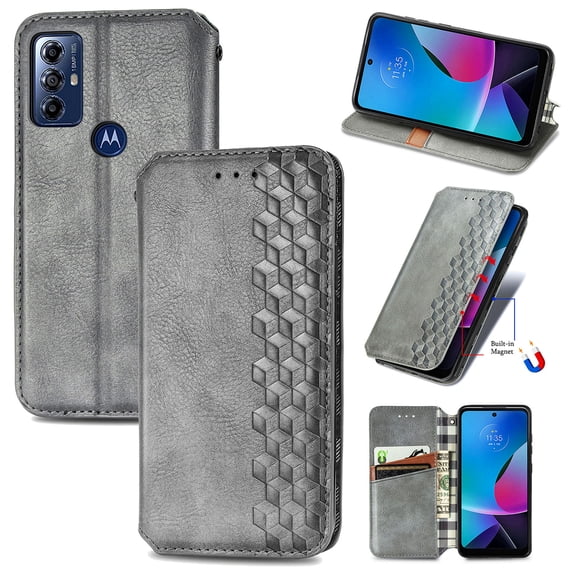 Flip Wallet Case for Moto G Power 5G 2024, Premium PU Leather Luxury Case with Kickstand & Card Slots, Magnetic Closure Inner Soft TPU Shockproof Protective Case for Women Men, Gray