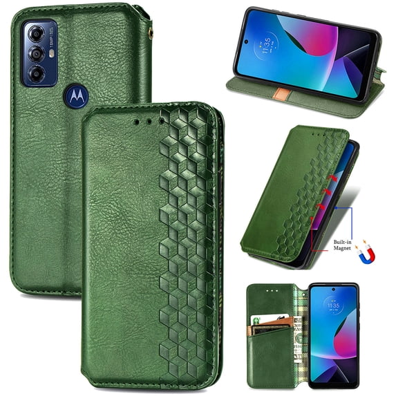 Flip Wallet Case for Moto G Power 5G 2024, Premium PU Leather Luxury Case with Kickstand & Card Slots, Magnetic Closure Inner Soft TPU Shockproof Protective Case for Women Men, Green