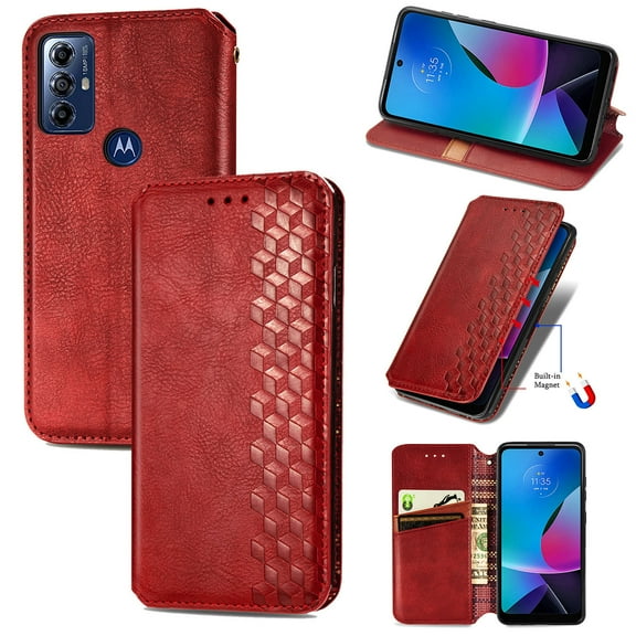 Flip Wallet Case for Motorola Moto G 5G (2024), Premium PU Leather Luxury Case with Kickstand & Card Slots, Magnetic Closure Inner Soft TPU Shockproof Protective Case for Women Men, Red