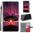 thumbnail image 1 of Flip Wallet Case for Samsung Galaxy A14 5G, with Kickstand Credit Card Holder Slot Cute Pattern Magnetic Clasp Premium PU Leather Protective Case with Wrist Strap - Black Tree + Sunset, 1 of 10