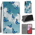 thumbnail image 1 of Flip Wallet Case for Samsung Galaxy A14 5G, with Kickstand Credit Card Holder Slot Cute Pattern Magnetic Clasp Premium PU Leather Protective Case with Wrist Strap - White Cloud + Blue Butterfly, 1 of 10