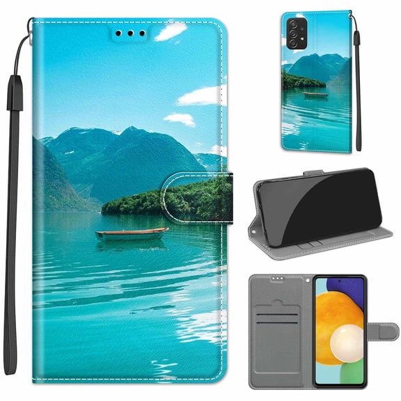 Flip Wallet Case for Samsung Galaxy A53 5G, with Kickstand Credit Card Holder Slot Cute Pattern Magnetic Clasp Premium PU Leather Protective Case with Wrist Strap - Boat