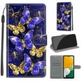 thumbnail image 1 of Flip Wallet Case for Samsung Galaxy A54 5G, with Kickstand Credit Card Holder Slot Cute Pattern Magnetic Clasp Premium PU Leather Protective Case with Wrist Strap - Golden Blue Butterfly, 1 of 10