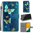 thumbnail image 1 of Flip Wallet Case for Samsung Galaxy A54 5G, with Kickstand Credit Card Holder Slot Cute Pattern Magnetic Clasp Premium PU Leather Protective Case with Wrist Strap - Two Green Butterflies, 1 of 10