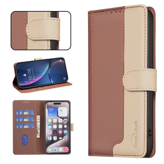 Flip Wallet Case for Samsung Galaxy S21, Luxury PU Leather Magnetic Folio Cover with RFID Blocking Credit Card Holder,Kickstand - TPU Shockproof TPU Inner Durable Protective Phone Case,Brown