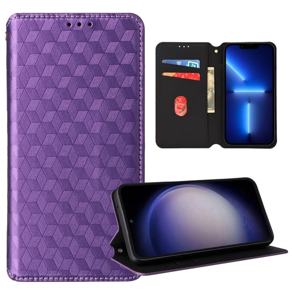 Flip Wallet Case for Samsung Galaxy S21 Plus, Plating PU Leather with RFID Blocking Credit Card & Cash Slot Kickstand Magnetic Closure Full Protective Phone Cover Women Men, Purple