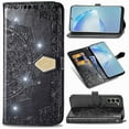 thumbnail image 1 of Flip Wallet Case for Samsung Galaxy S23, Bling Diamond Embossed Cover [Premium PU Leather+TPU Bumper][3 Card Slots][Stand Function][Magnetic Closure][Wrist Strap] Shockproof Phone Case,Black, 1 of 12