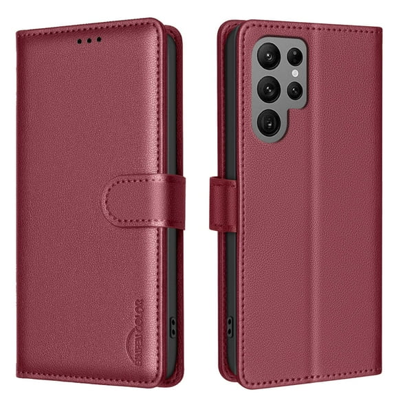 Flip Wallet Case For Samsung Galaxy S23 Ultra,With RFID Blocking Credit Card Holder,Cash Pocket,PU Leather Flip Folding Kickstand Shockproof Rugged Anti-fall Phone Case Cover,Red