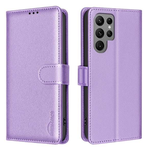 Flip Wallet Case For Samsung Galaxy S23 Ultra,With RFID Blocking Credit Card Holder,Cash Pocket,PU Leather Flip Folding Kickstand Shockproof Rugged Anti-fall Phone Case Cover,Purple