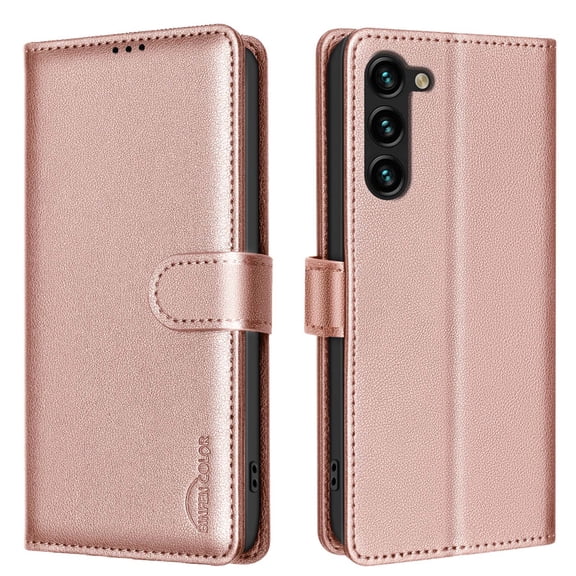 Flip Wallet Case For Samsung Galaxy S23,With RFID Blocking Credit Card Holder,Cash Pocket,PU Leather Flip Folding Kickstand Shockproof Rugged Anti-fall Phone Case Cover,Gold