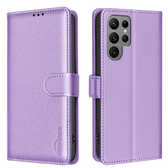Flip Wallet Case For Samsung Galaxy S24 Ultra,With RFID Blocking Credit Card Holder,Cash Pocket,PU Leather Flip Folding Kickstand Shockproof Rugged Anti-fall Phone Case Cover,Purple