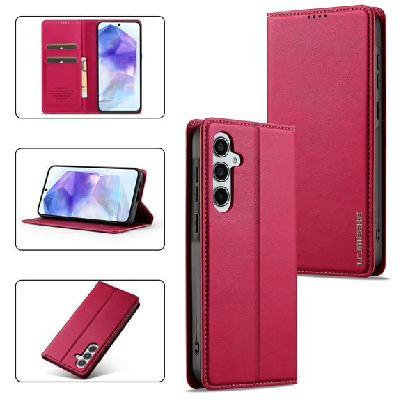 Flip Wallet Case for Samsung Galaxy S25 with Credit Card Slot, PU Leather Slim Phone Case for Women Men with Stand Shockproof Protective Back Cover for Samsung Galaxy S25, Red