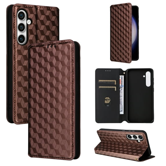 Flip Wallet Case for Samsung Galaxy S25+, Plating PU Leather with RFID Blocking Credit Card & Cash Slot Kickstand Magnetic Closure Full Protective Phone Cover Women Men, Brown