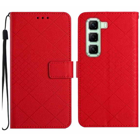 Flip Wallet Case for Infinix Hot 50 5G with Kickstand & Wrist Strap, Shockproof TPU Inner Red