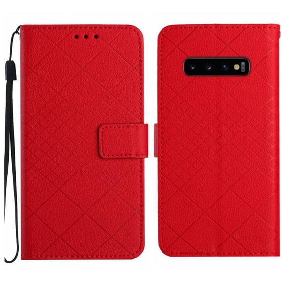 Flip Wallet Case for Samsung Galaxy S10 Plus with Kickstand & Wrist Strap, Shockproof TPU Inner Red