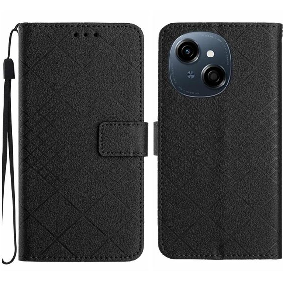 Flip Wallet Case for Tecno Spark GO 2025 4G with Kickstand & Wrist Strap, Shockproof TPU Inner Black