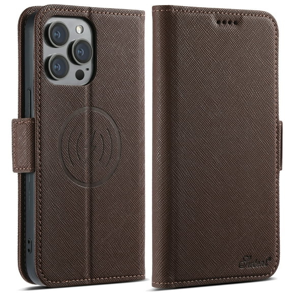 Flip Wallet Case for iPhone 12 Pro Max,Wireless Charging Compatible,Cross-hatched Pattern PU Leather Magnetic Folio Cover with Card Holder,Kickstand - TPU Shockproof Phone Case,Brown