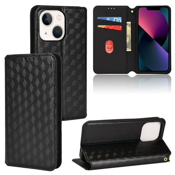 Flip Wallet Case for iPhone 13 Mini, Plating PU Leather with RFID Blocking Credit Card & Cash Slot Kickstand Magnetic Closure Full Protective Phone Cover Women Men for iPhone 13 Mini, Black