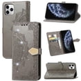 thumbnail image 1 of Flip Wallet Case for iPhone 13 Pro Max, Bling Diamond Embossed Cover [Premium PU Leather+TPU Bumper][3 Card Slots][Stand Function][Magnetic Closure][Wrist Strap] Shockproof Phone Case,Gray, 1 of 12