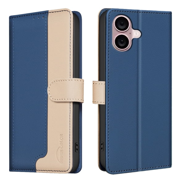 Flip Wallet Case for iPhone 16, Luxury PU Leather Magnetic Folio Cover with RFID Blocking Credit Card Holder,Kickstand - TPU Shockproof TPU Inner Durable Protective Phone Case,Blue