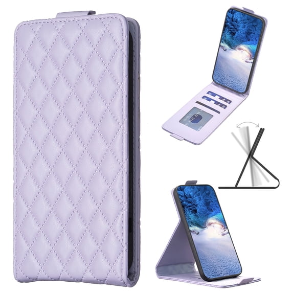 Flip Wallet Case for iPhone 16, PU Leather Magnetic Snap Folio Cover with Card Holder, Kickstand Function - TPU Shockproof Durable Protective Phone Case for iPhone 16, Purple
