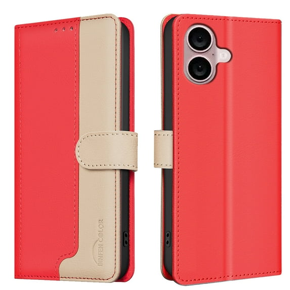 Flip Wallet Case for iPhone 16 Plus, Luxury PU Leather Magnetic Folio Cover with RFID Blocking Credit Card Holder,Kickstand - TPU Shockproof TPU Inner Durable Protective Phone Case,Red